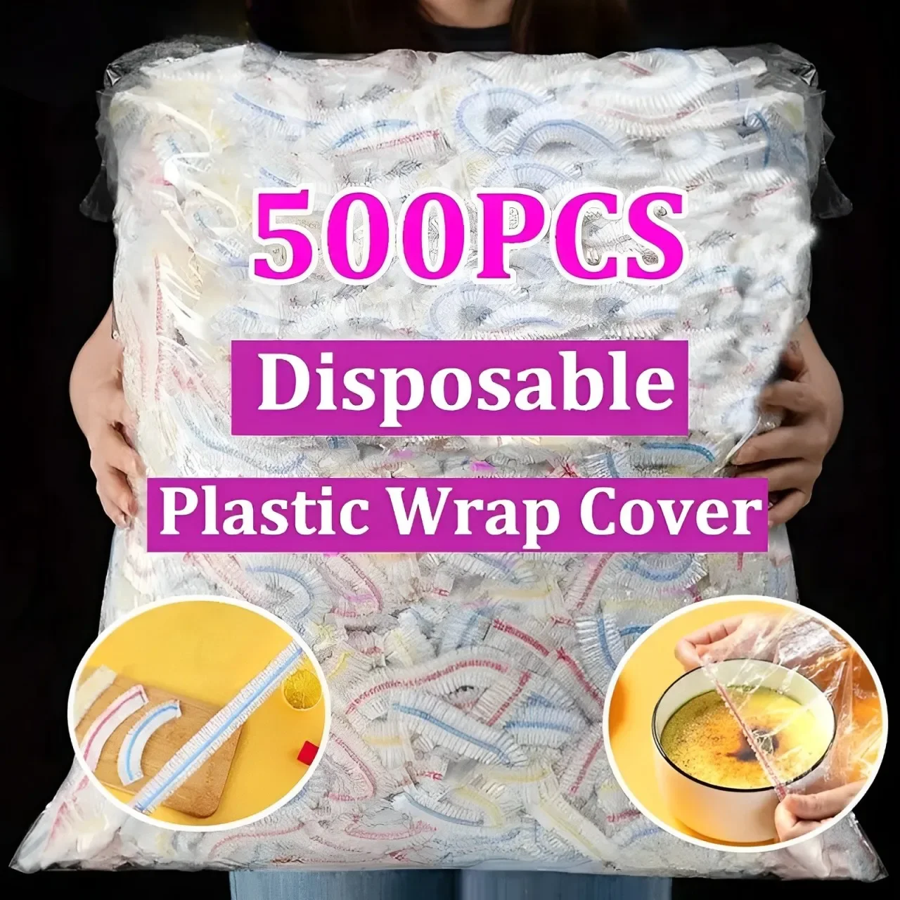 500/50pcs Disposable Food Cover Kitchen Nylon Packaging Storage Bags Plastic Elastic Wrap Food Covers Fresh-keeping Lid Plate