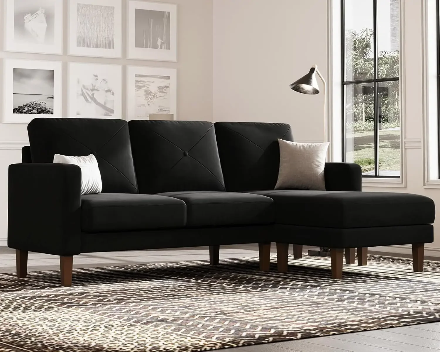 Velvet Convertible Sectional Sofa w/ Chaise Small L Shaped Couch w/ Reversible Chaise 3Seater Sofa Sectional Set for Small Space