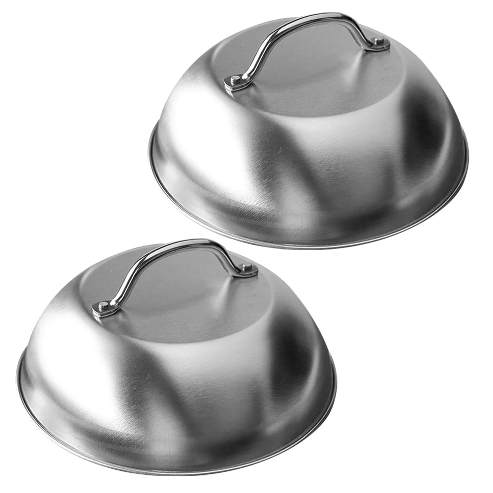 

2 Pcs 304 Stainless Steel BBQ Pot Lid 9 Inch Outdoor Barbecue Pan Cover Kitchen Fry Pan Lids Reusable Metal