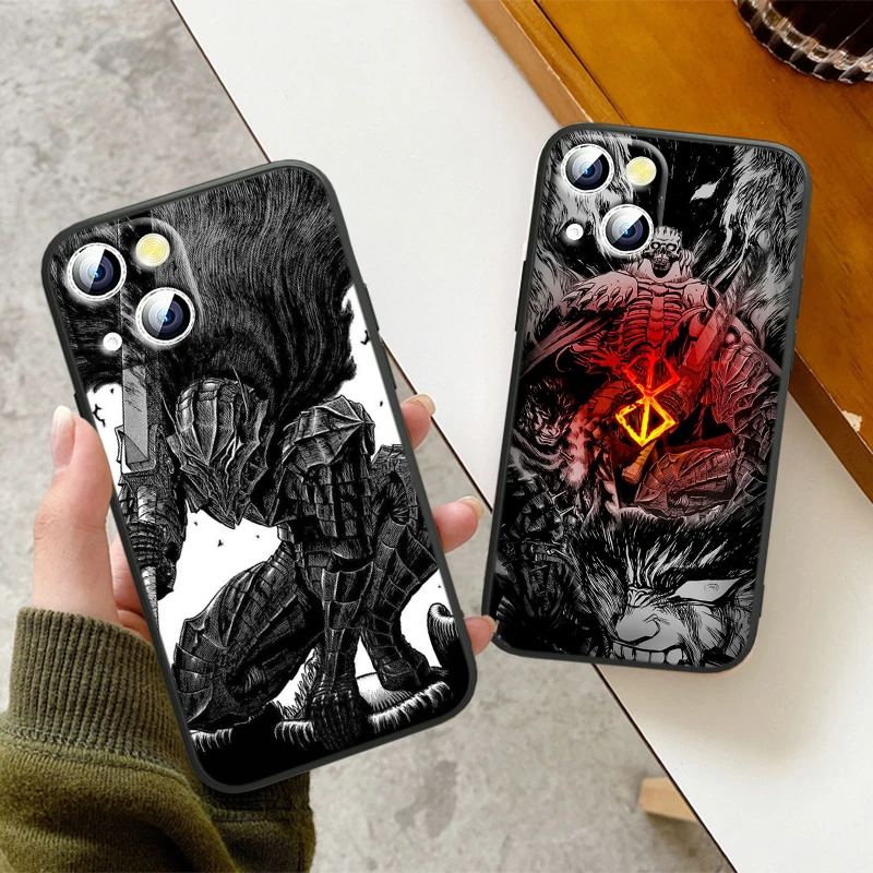 Berserk Anime per Apple iPhone 15 14 13 12 11 XS XR X 8 7 6 6S Pro Max Plus Mini Cover morbida nera per telefono