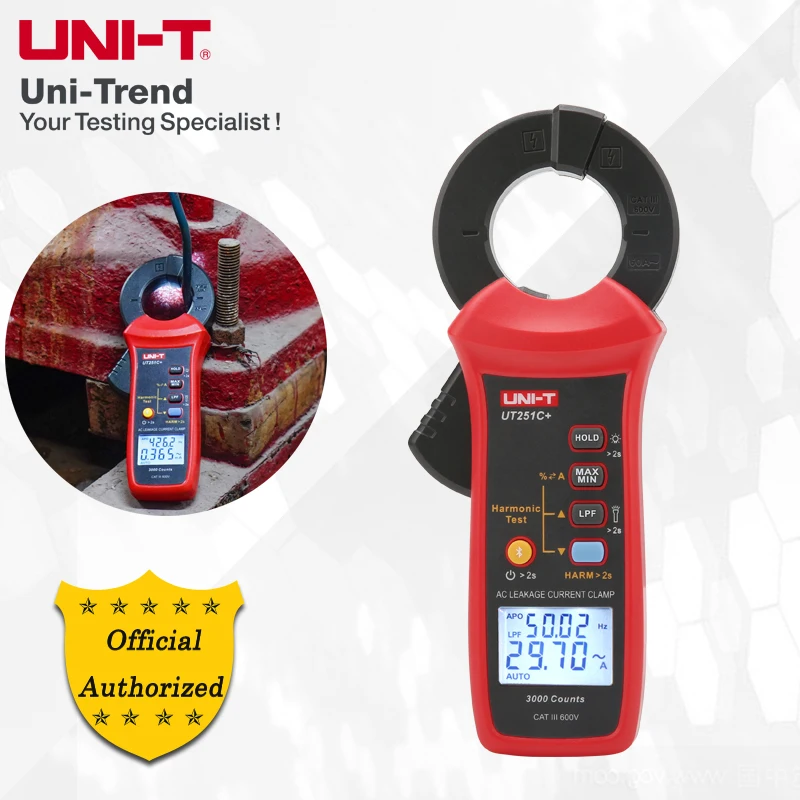 UNI-T UT251C+ Hochpräzise 60A AC-Leckstromklemme; Öffnungsgröße 40 mm/Bluetooth-App/Harmonische Analyse/LPF