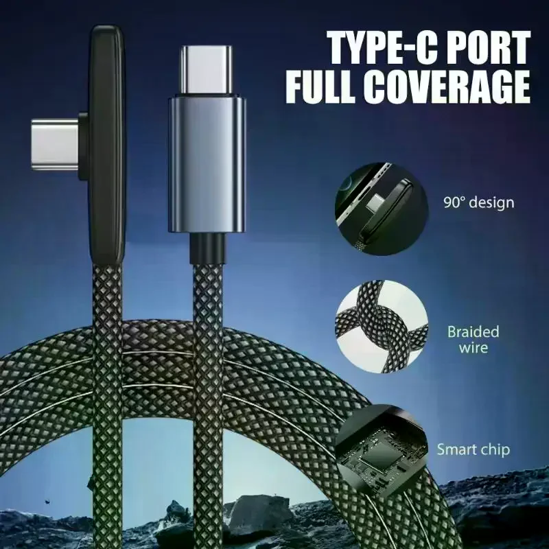 90-Degree USB Type-C Cable – 100W Fast Charging & Data Transfer – Portable Compatible With Various Type-C Phones