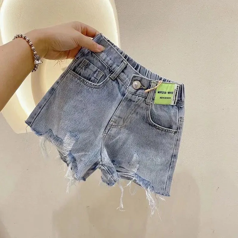 2 3 4 5 6 7 8 9 10 11 12 13 14 Years Summer Girls Denim Shorts Broken Hole Fashion Burr Girls Pants Birthday Gifts Kids Clothes