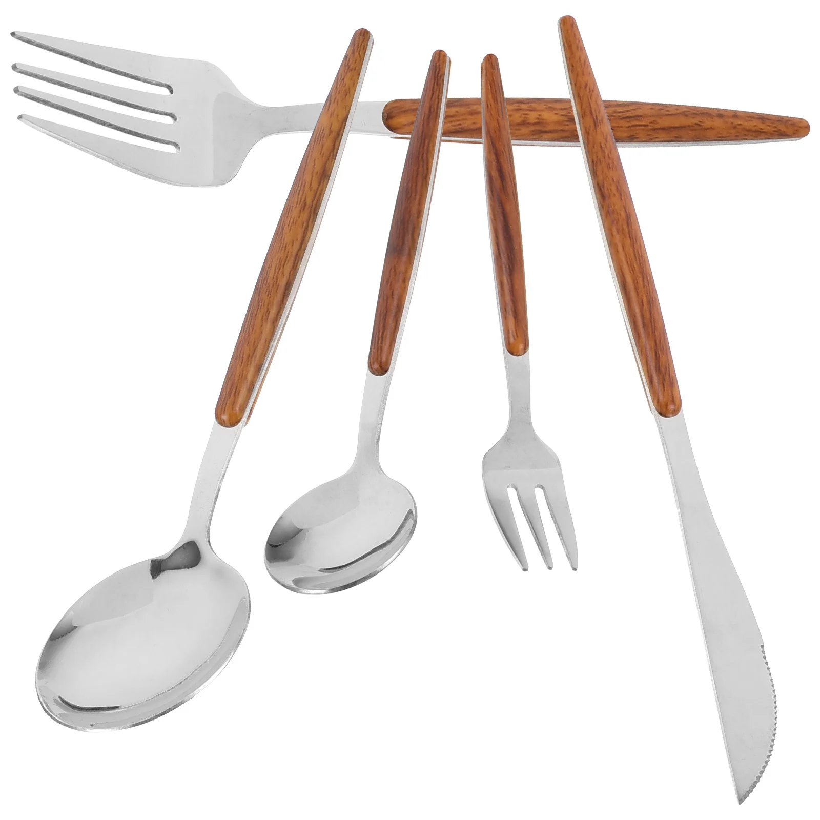 

5 Pcs Kitchen Utensil Wooden Handle Fork Spoon Set Cutlery Tableware Flatware Travel Spoons