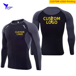 2022 Breathable Long Sleeve Running T Shirt Men Patchwork Base Layer Stretch Sports Rashgard Quick Dry Gym Fitness Tops Custom