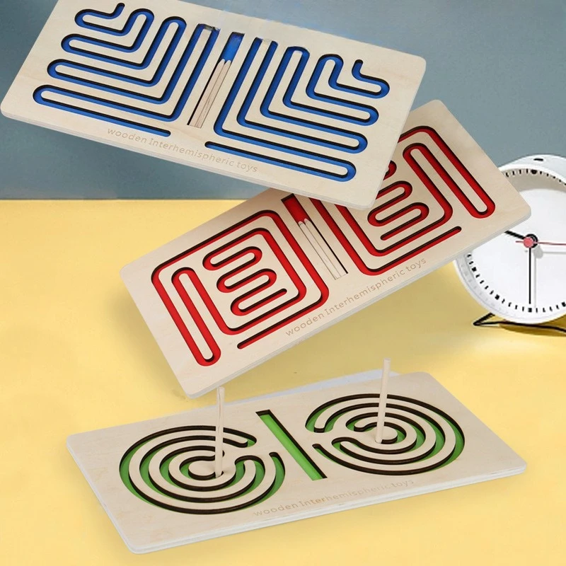 Bambini Sinistra Destra Cervello Puzzle Giocattolo Penna Movimento Traiettoria Controllo Formazione Mano Coordinazione cerebrale Giocattoli educativi in legno