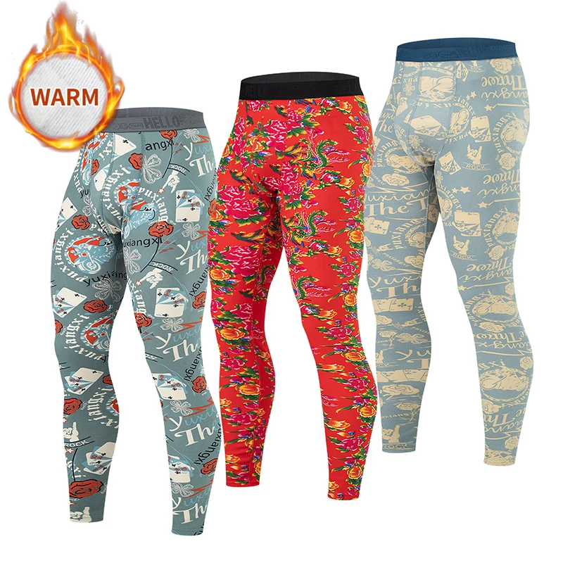 3/1 Piece Men's Autumn And Winter Multi-color Fashionable Festive Printed Warm Autumn Pants Plus Size Sports And Fitness Legging