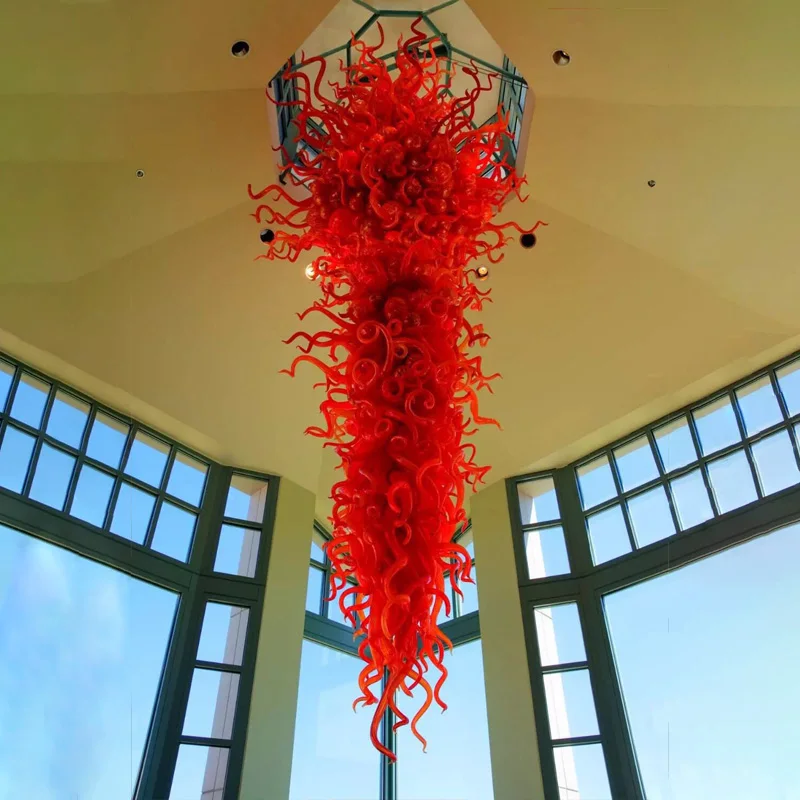 Modern Hand Blown Glass Pendant Lamp Red Hanging Chandelier for Hotel Stair Lighting Villa Unique Contemporary Lighting Design