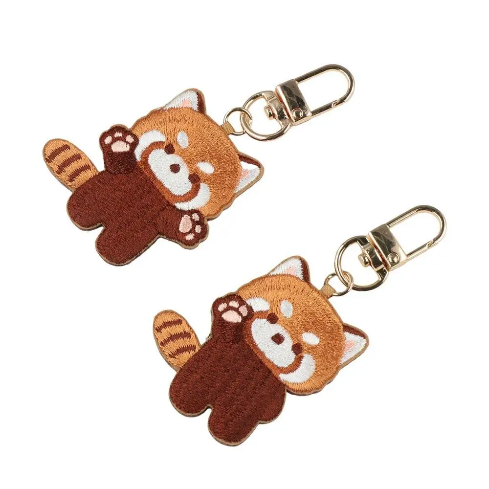

Funny Cartoon Red Panda Keyrchain Creative Soft Kawaii Animal Pendant Lollipop Heart Red Panda Embroidery Pendant Couple