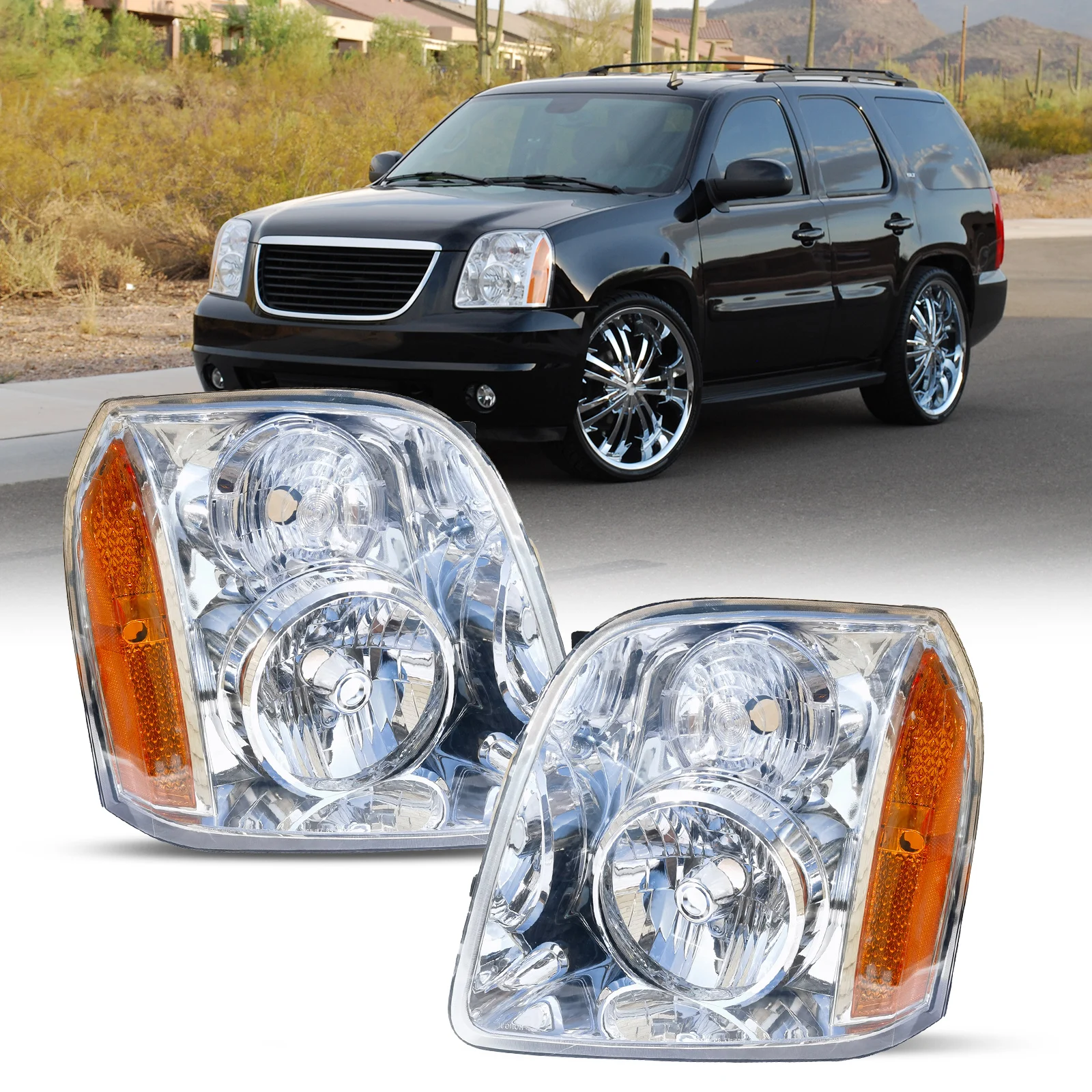 Headlight For 2007-2014 GMC Yukon XL 1500 XL 2500 Clear Lens 1 Pair Headlamps