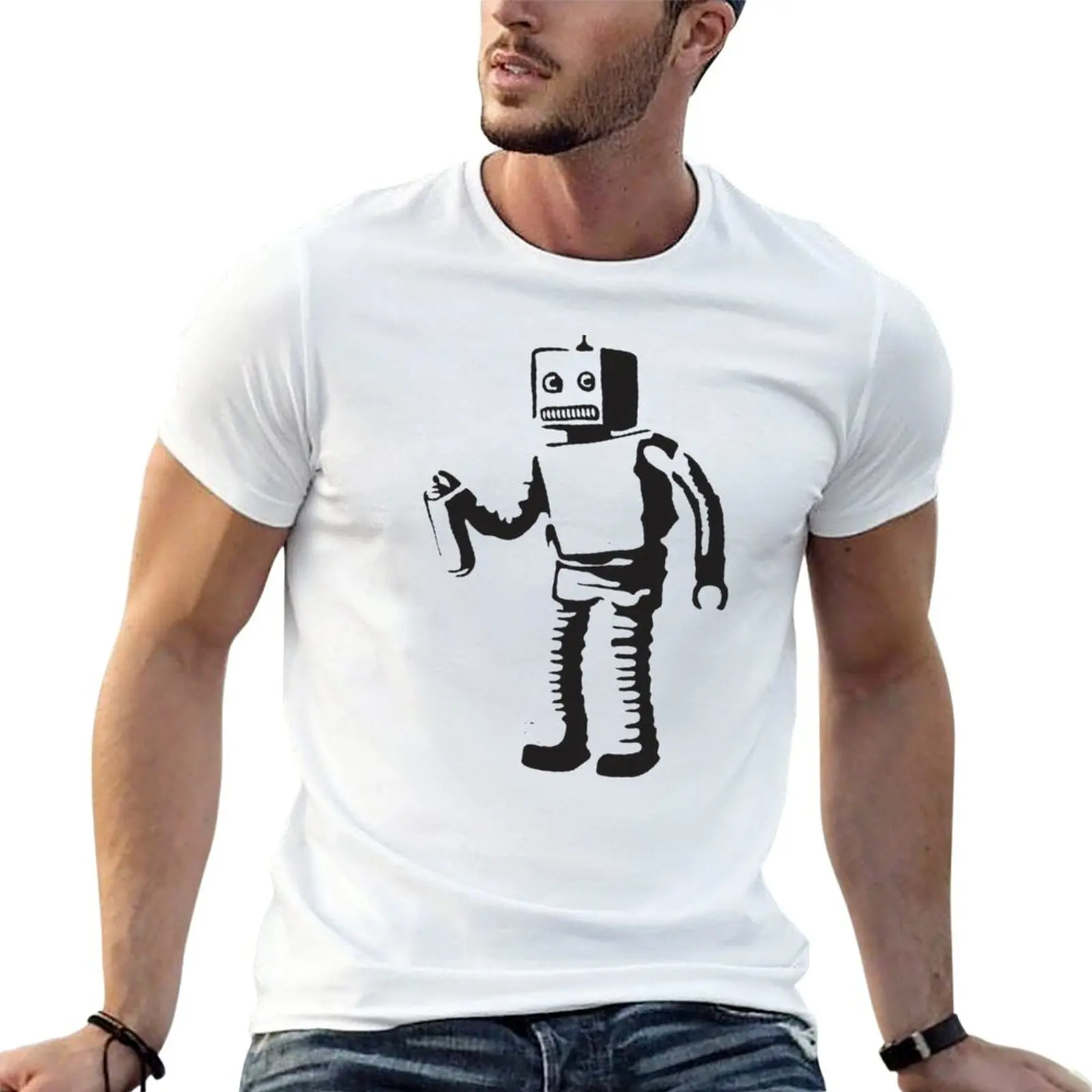 New Robot Doing Graffiti T-Shirt oversized t shirts aesthetic clothes sports fan t-shirts Short sleeve tee t shirt men