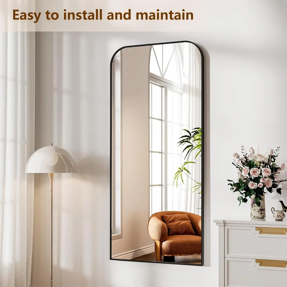 Full Length Mirror 65x24 with Stand, Black Square Edge Floor Mirror, Aluminum Frame, Large Standing Mirror for Home Use