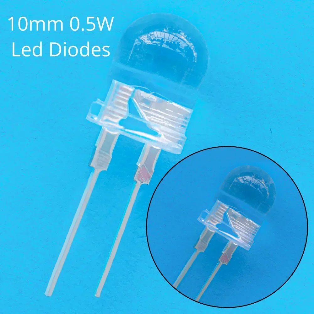 50Pcs 10mm White Red Green Blue Yellow Diode Led Round 0.5W Power Light 3.2~3.6V LED Lamp Bead Light-emitting Diodes 30KMCD Bulb