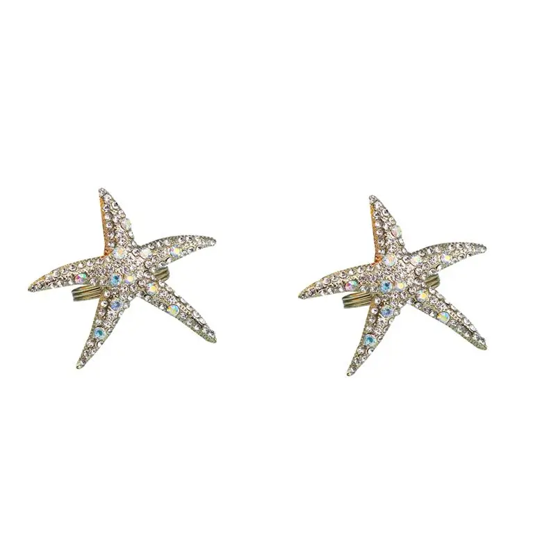 ABGE-16 Pack Crystal Starfish Napkin Rings,Rhinestone Napkin Ring Napkin Holders For Wedding Party, Beach Table Decor