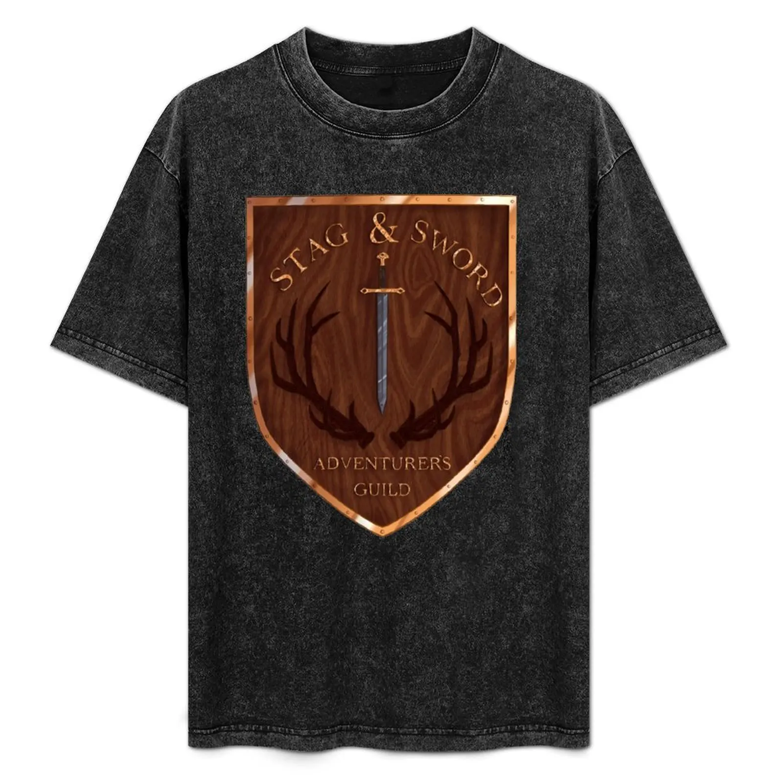 

Stag and Sword Adventurer's Guild T-Shirt Minimalist Plain Crew Neck T-Shirt