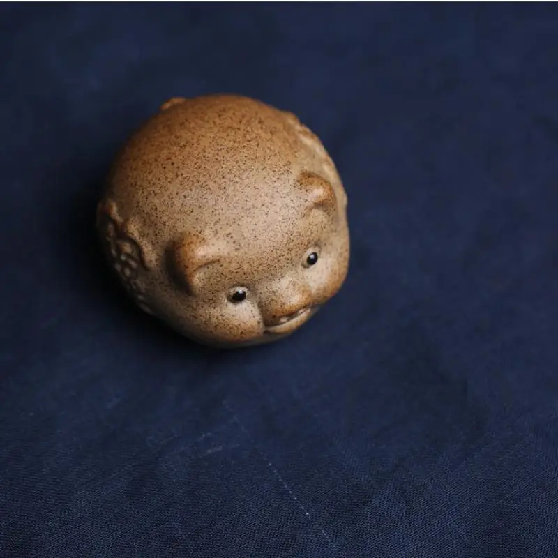 Lovely Pig Statue Ceramic Tea Pet Crude Pottery Handmade Artware Desk Decoration - view 4