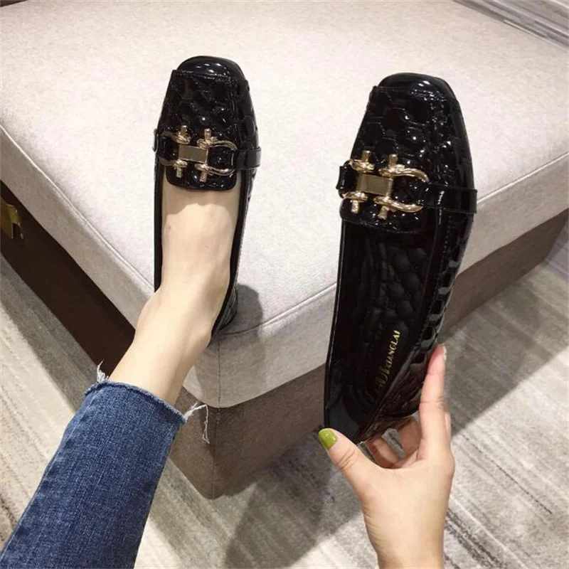 2022 Women Fashion Flats Shoes Square Toe PU Leather Shoes Ballet Flats Women Golden Ballerinas Shoes Girls Moccasins