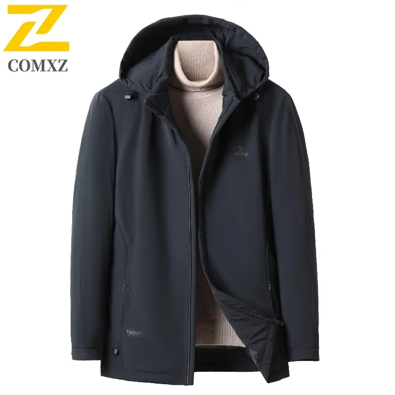 COMXZ Premium Mens Short Down Jacket Hooded Business Leisure Windproof Parka Fashion Travel Lightweight Autumn Winter Coat