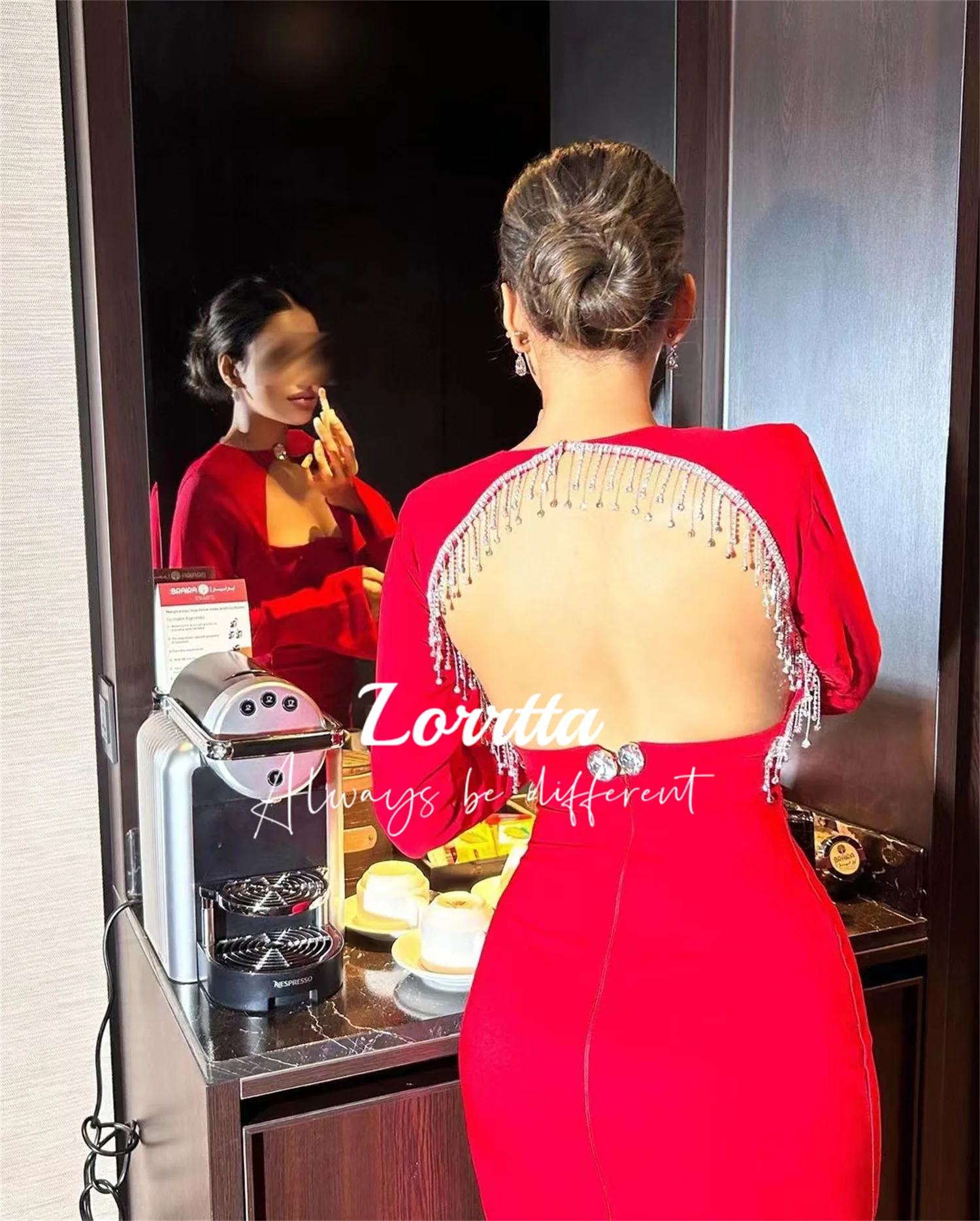 Lorrtta Red Cut-Out Evening Dresses Sexy Backless Long Sleeve Mermaid Women Elegant Party Club Prom Dress Evening dress