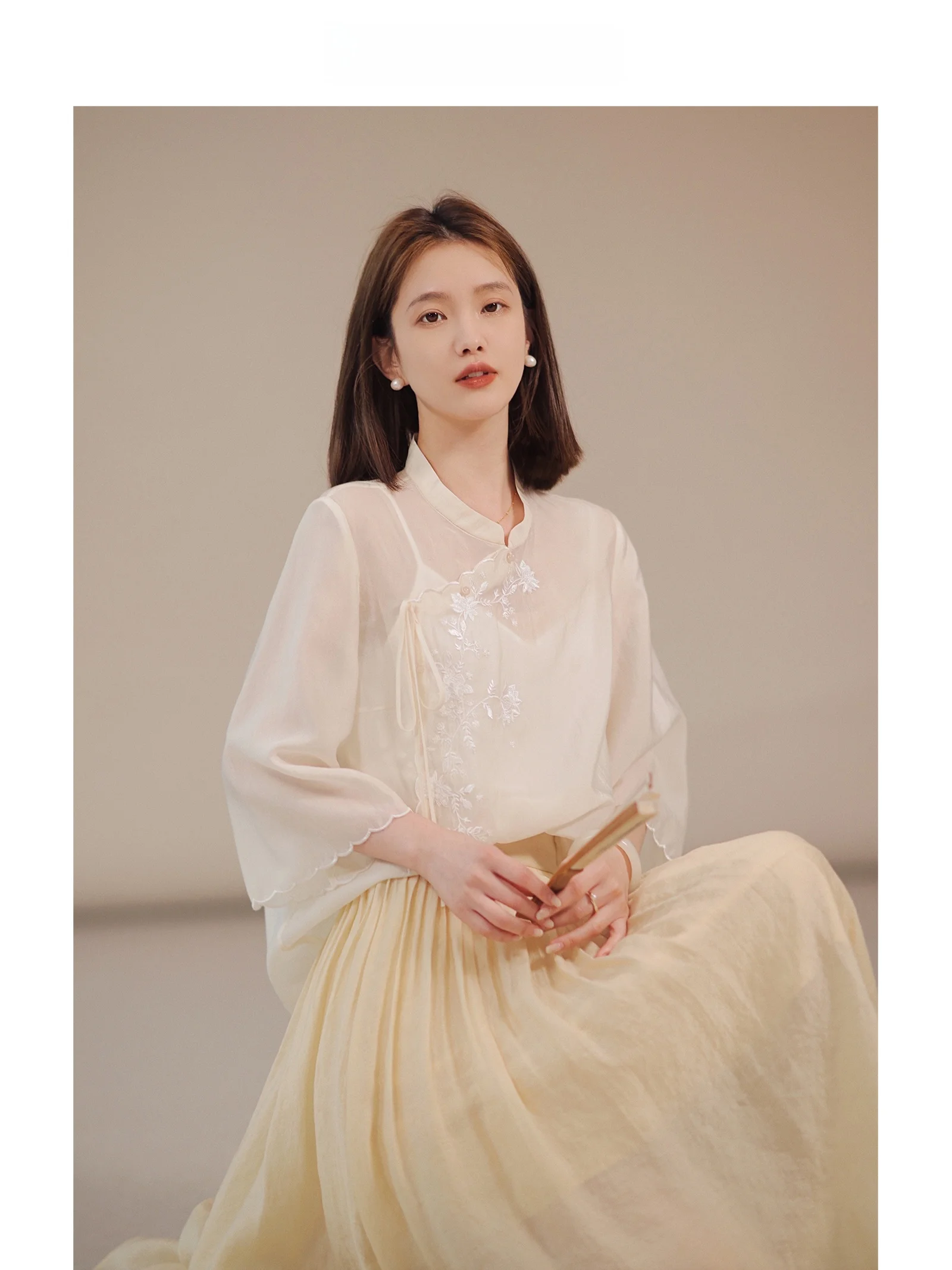 

Zhaodaixi ort Sve Embroidered irt Button Design National Sle Top Women's Faion Summer Loose Fit Casual irt