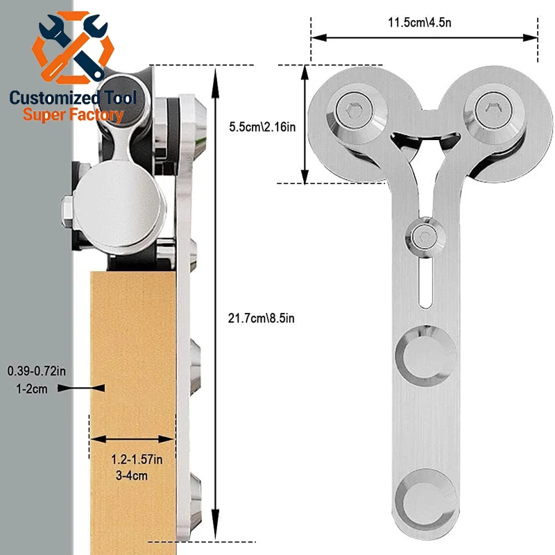 TSMST 5-6.6FT Interior Stainless Steel Sliding Barn Single Door Hardware Track Roller Flat Hanger Rail Kit For Wood Door, Y Shap