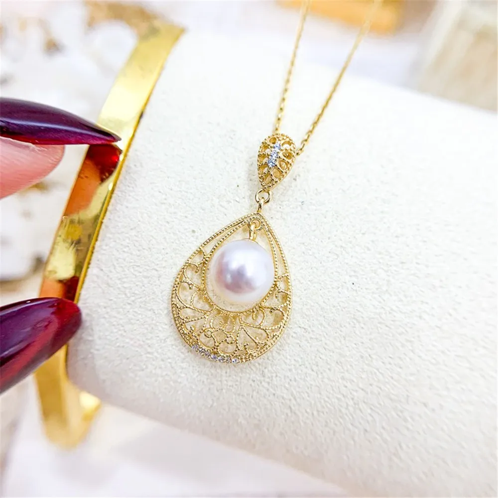 DIY Pearl Accessories S925 Sterling Silver Pendant with Empty Lace Style Silver Necklace Pendant Fit 6-8mm Round Beads D409