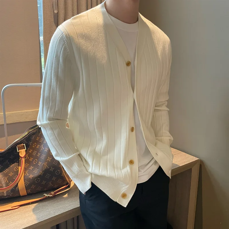 Autumn Solid Slim Knit Cardigan Men's Business Casual Outerwear