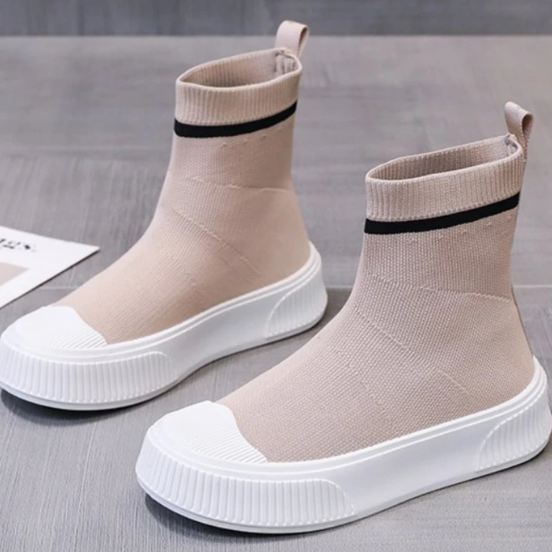 Calze elastiche da donna stivali stivali con suola spessa stivali elasticizzati moda donna Slip-on sport per il tempo libero stivali nudi stivali da