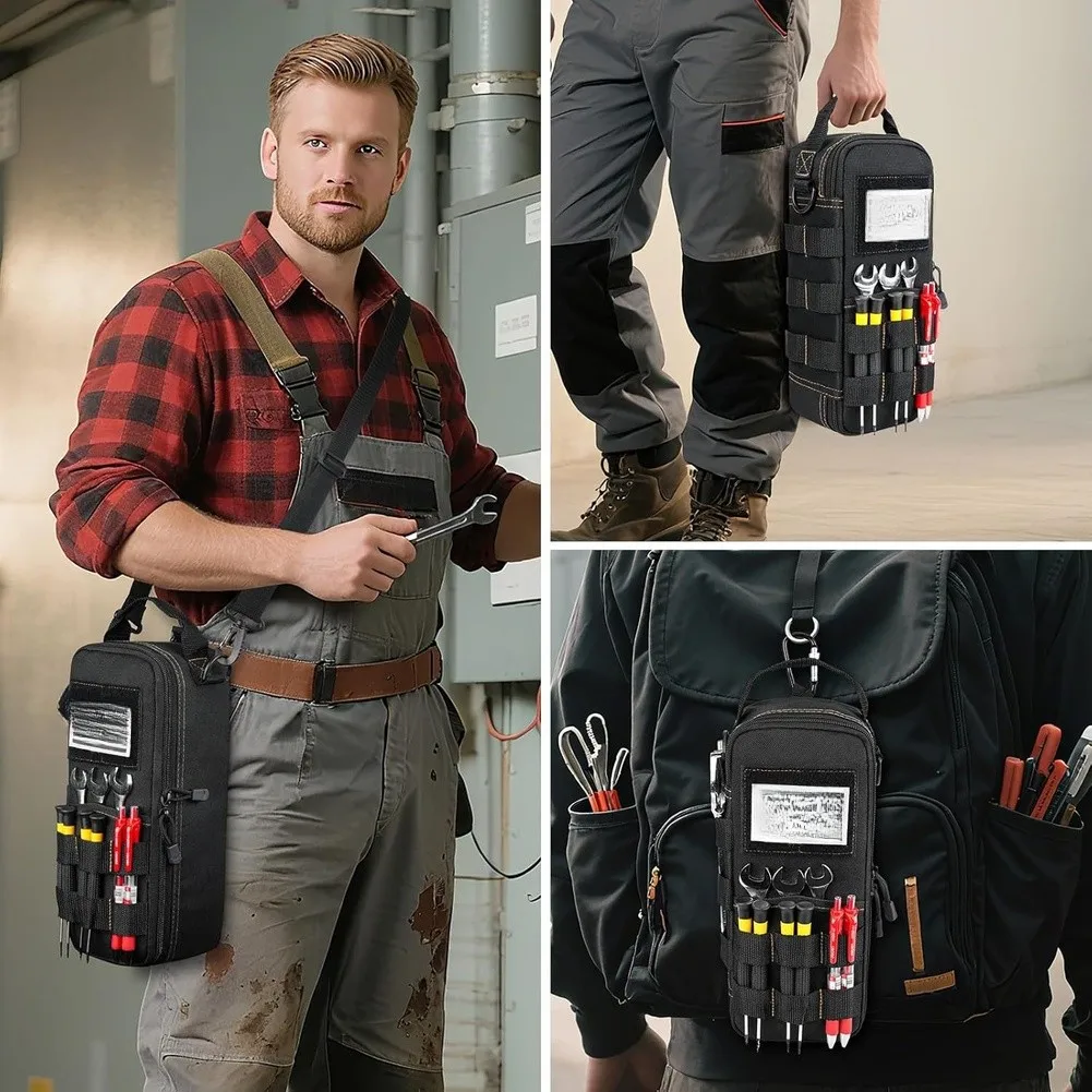 Portable Tool Pouch for Men with Carabiner for Organizing Wrenches Screwdrivers Multimeters and Small Power Tool Accessories