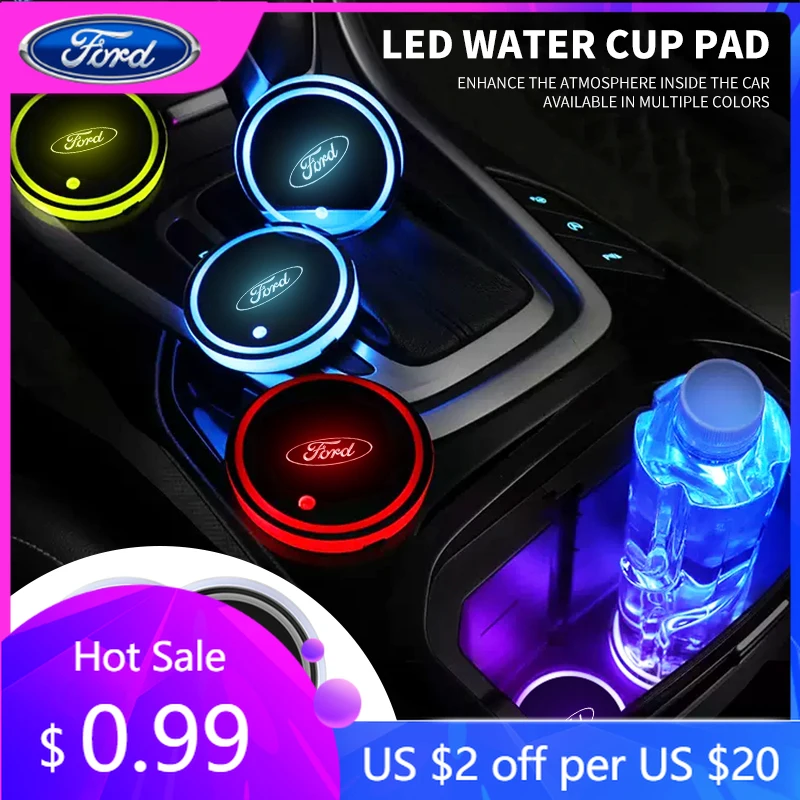 

Автомобильные наклейки, новый автомобильный красочный светодиодный светящийся светильник, подстаканник, вставки, подставки для Ford Focus 3 2015-2018 Kuga 2016-2019 Escape C-M