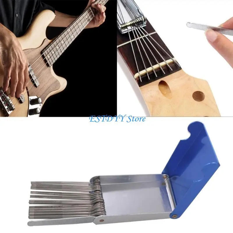 G6DE Stainless Bridge Saddle Grooves Sanding Files Kits Guitar Repair Tool Guitar Nut Slotting Files Rods Slot Filing Set