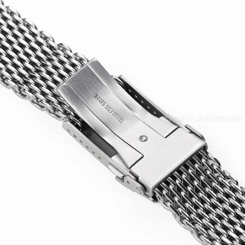 18/20/22mm Steel Shark Mesh Strap for Omega 007 Seamaster Watch 4.0mm Milanese Watch Bracelet Band Weaving Solid Folding Buckle