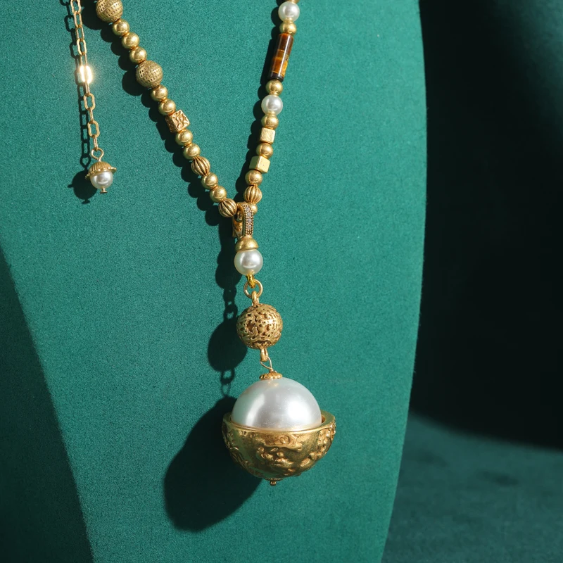 

Vintage Large Pearl Pendent Necklace Woman High Quality Gold Color Long Jewelry Tradition Trends 2026 Engagement Accessories New