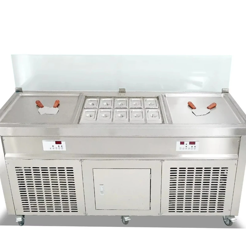 

Hot Selling Commercial Fried Ice Cream Roller Double Pot Thai Fried Fruit Yogurt Ice Cream Roller