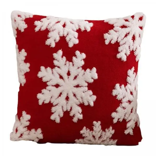 Elegant Plush Throw Pillow Cover Christmas Cushion Case Washable Snowflake Design for Bedroom Living Room