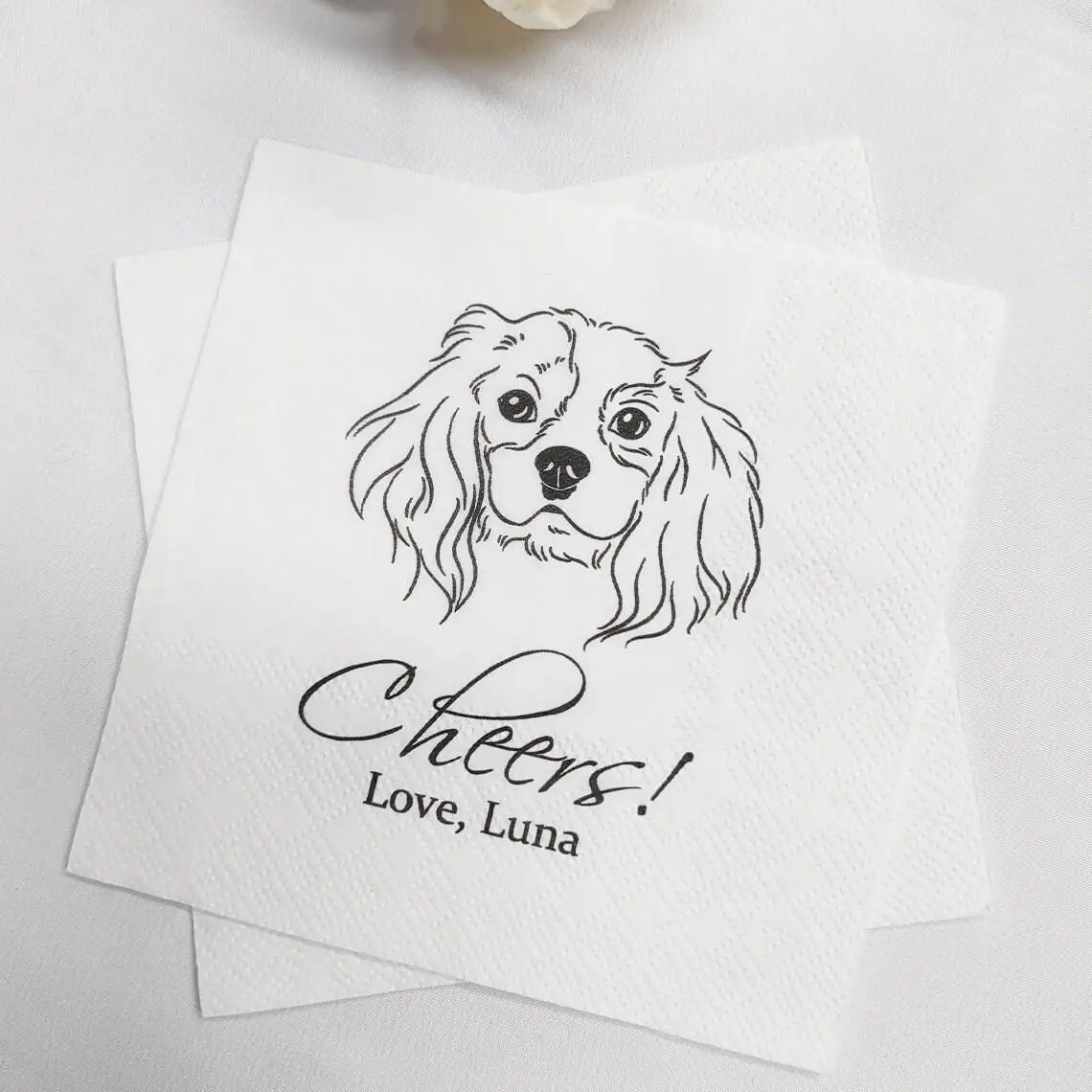 50 Custom Illustrated Dog Wedding Napkins, Personalized Pet Cocktail Napkins, Pet Napkins, Dog Cocktail Napkins, Pet Dog Napkins