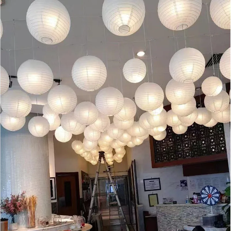 20pcs/set 4-12'' Mixed Size White Chinese Wedding Paper lanterns Hanging Round Paper Lampion Birthday Party Holiday Decoration