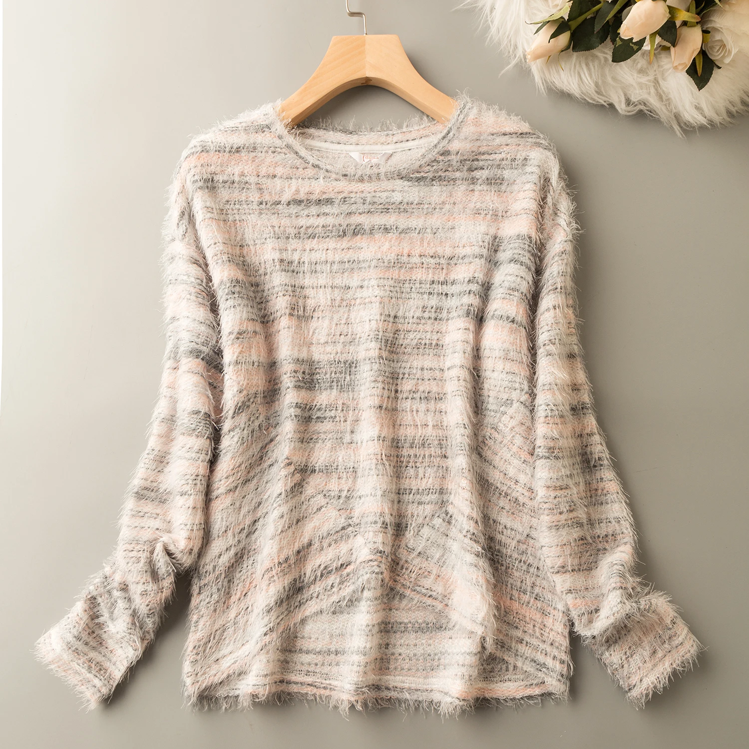 Primavera Autunno Coreano Sle Faionable Giovinezza rotonda Ne Long Sve Lavorato a maglia peloso sopra la testa Top in misto poliestere Pendolarismo Sle