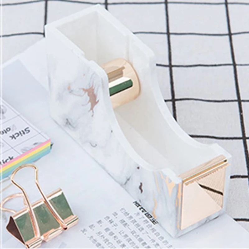 Acrylic Gold Marble White Office Desk Sets Stapler & Tape Dispenser Heavy Duty Office Supplies Desk Accessories Set