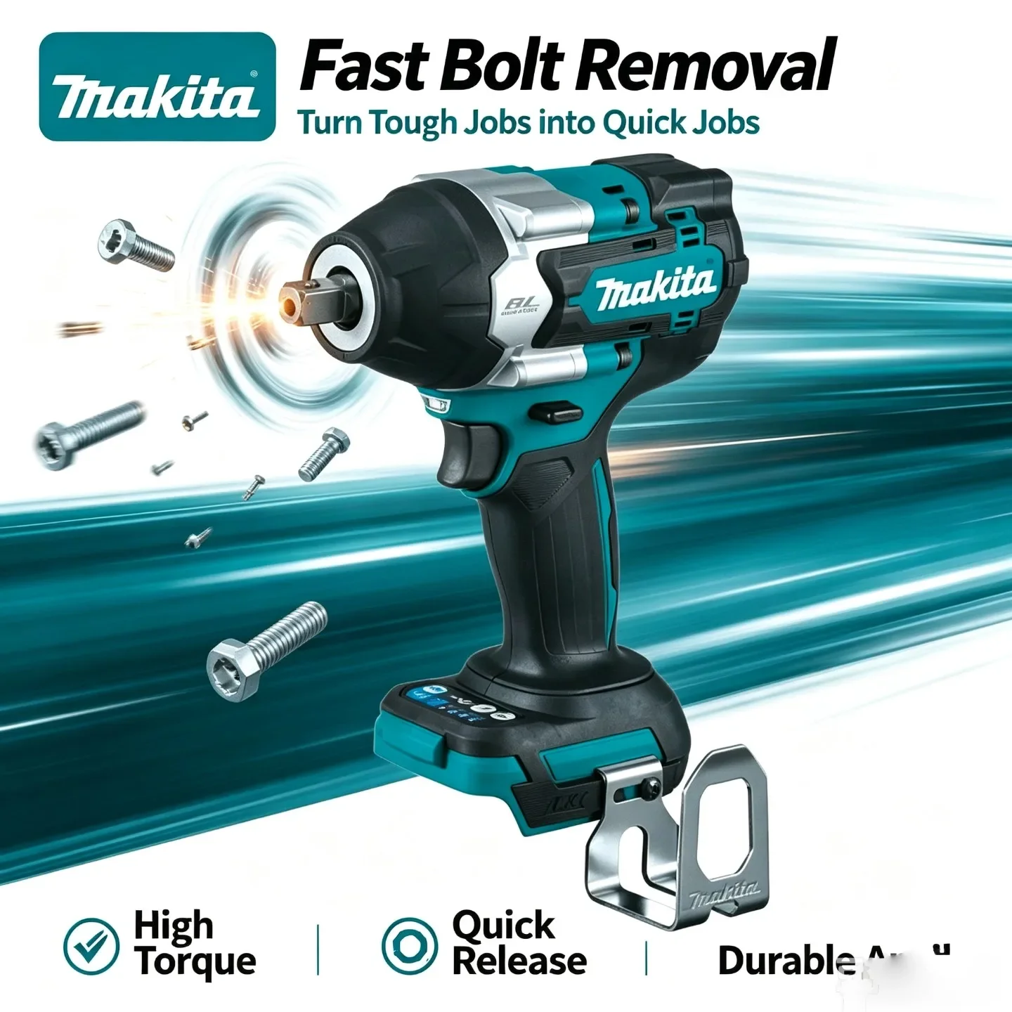 Makita DTW700 18V Akku-Schlagschrauber mit bürstenlosem Motor, 1000 Nm, hohes Drehmoment, elektrischer Schraubenschlüssel mit variabler Geschwindigkeitsregelung und automatischer Stoppfunktion für die