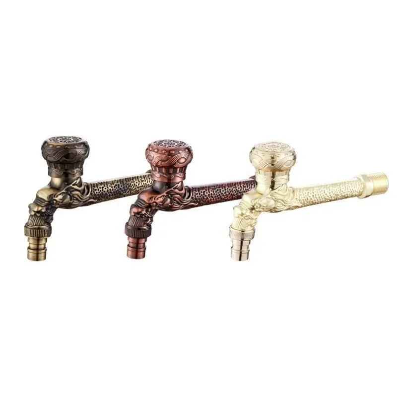 Wall-mounted dragon-shaped faucet for washing machine and mop basin with antique carved design and quick-opening faucet