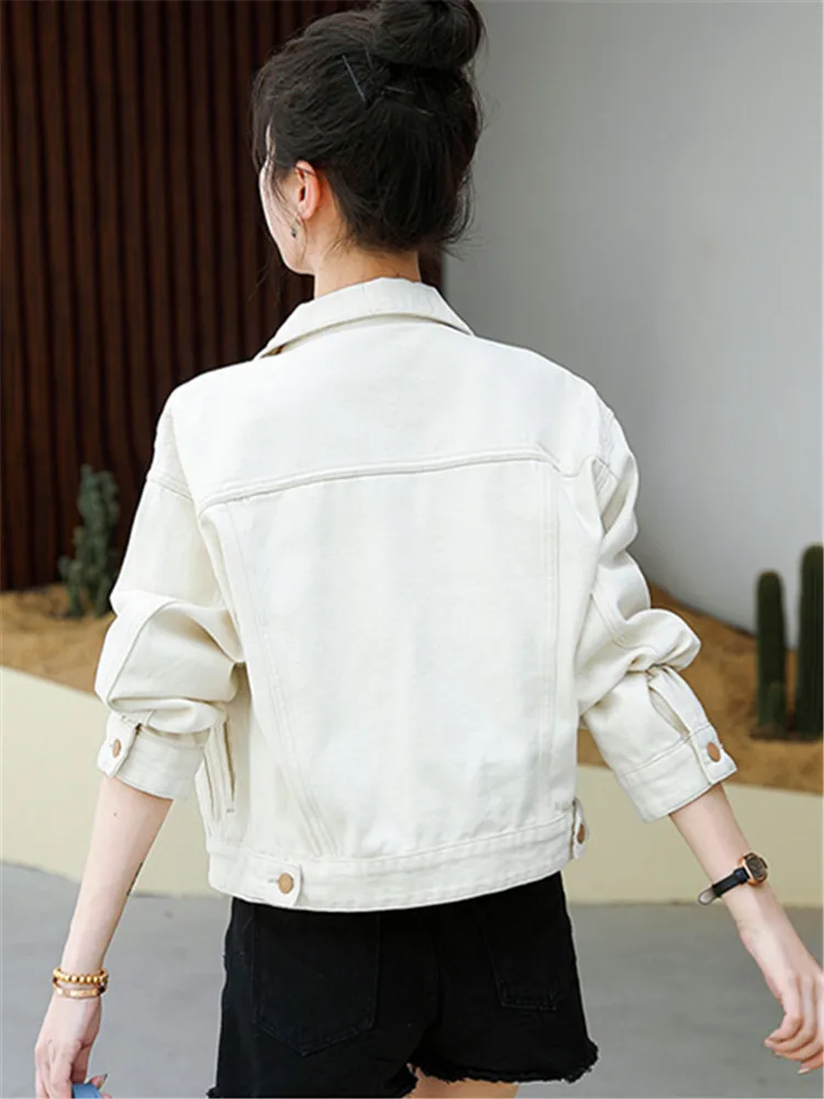 Spring Korean Version Loose Embroidered White Denim Jacket for Women Fresh Sweet Casual Vintage top Stand up Collar Denim Jacket