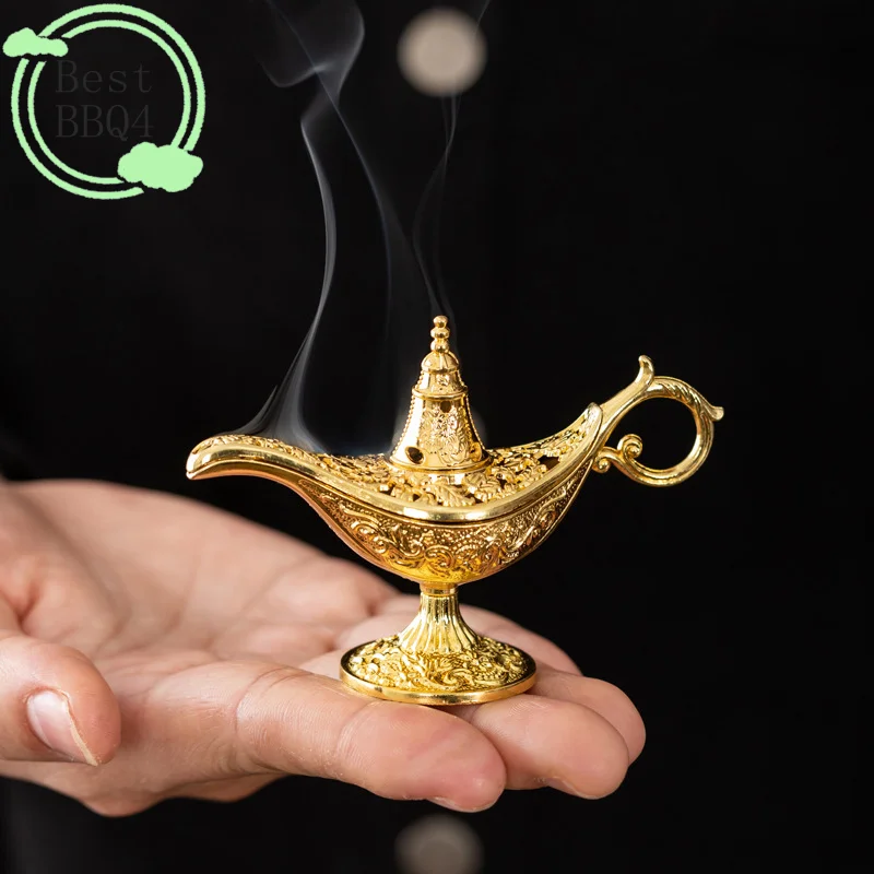 BBQ4 Hollow Legend Aladdin Magic Genie Lamps Incense Burners Retro Wishing Oil Lamp Home Decor Gift