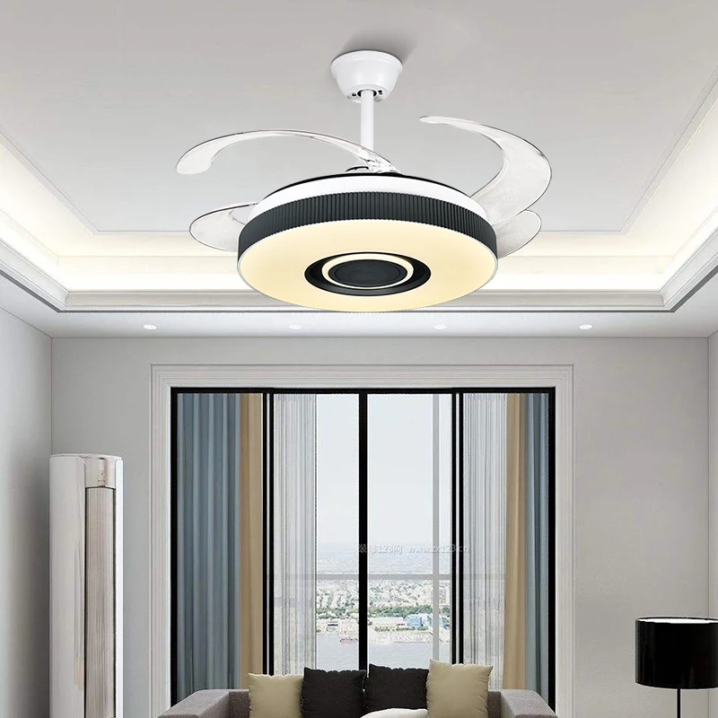 Retractable Invisible led ceiling fan chandelier ceiling fans with led lights remote control fan for home electric lamp