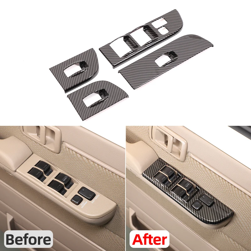 For Toyota LC76 2007+ Models, Glass Lifting Window Button Decorative Frame Interior Accessories, Carbon Fiber Pattern