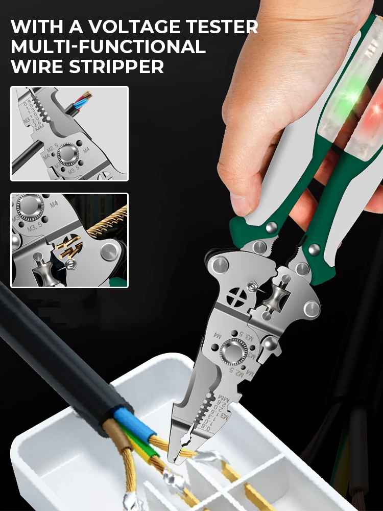 

Foldable Wire Stripper With Voltage Tester Versatile Folding Wire Stripping Pliers Electrician Cable Cutting Crimping Pliers