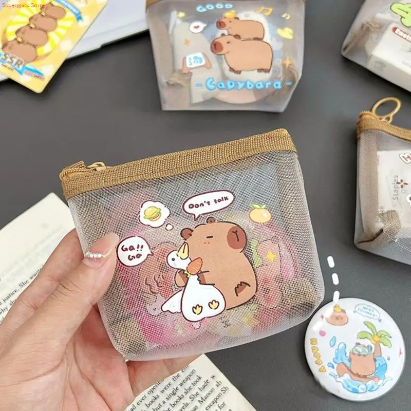

Q5WE Capybara Mesh Coin Purse Lightweight And Breathable Change Bag Storage For Storing Coin And Small Items