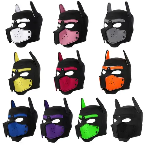 10 Colors Puppy Cosplay Costumes of Latex Rubber Padded Dog Mask Full Head Hood Mask With Ears For Men Women Dog Role Play Games