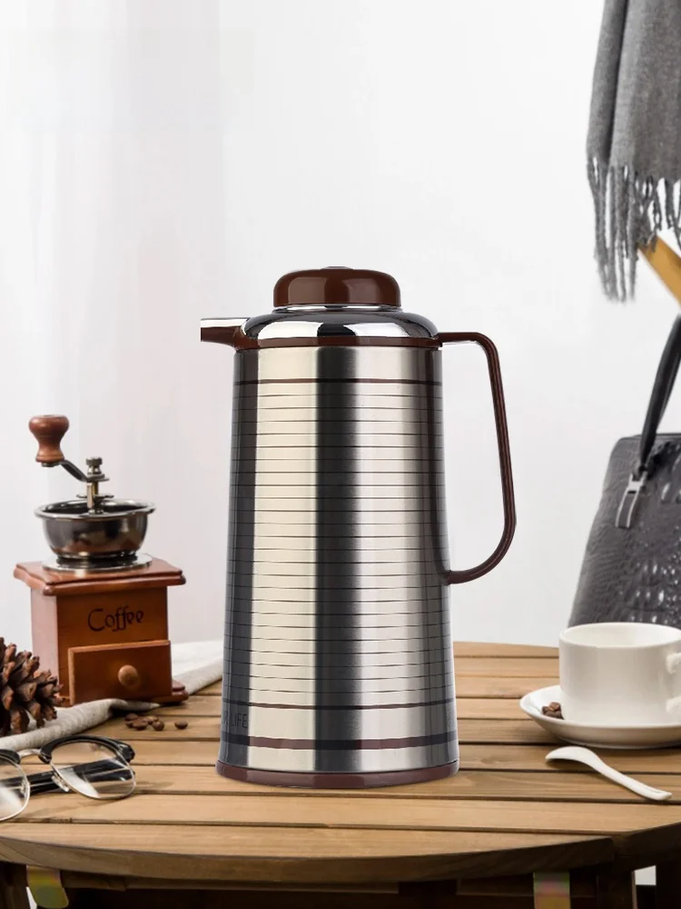 

New Home Stripe Thermal Flask Simple Large Capaci Household Glass Inner Vel Office Hot Water Bottle Thermal Pot
