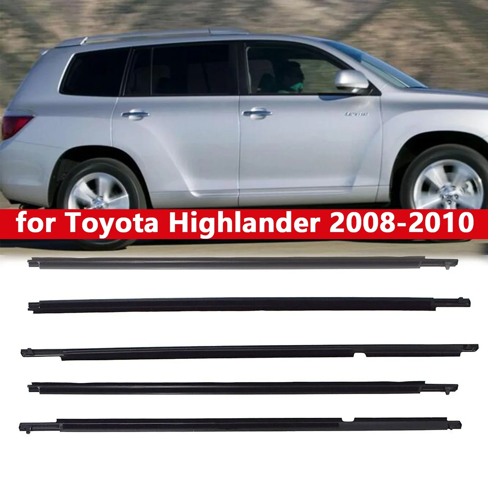 

4pcs Car Side Window Weather Strip Glass Window Waterproof Pressure Strip Sealing Trim Fit for Toyota Highlander 2008-2010
